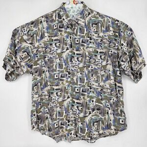 Vintage Reunion Menswear‎ Shirt Mens XL Button Up Rayon Geometric Short Sleeve